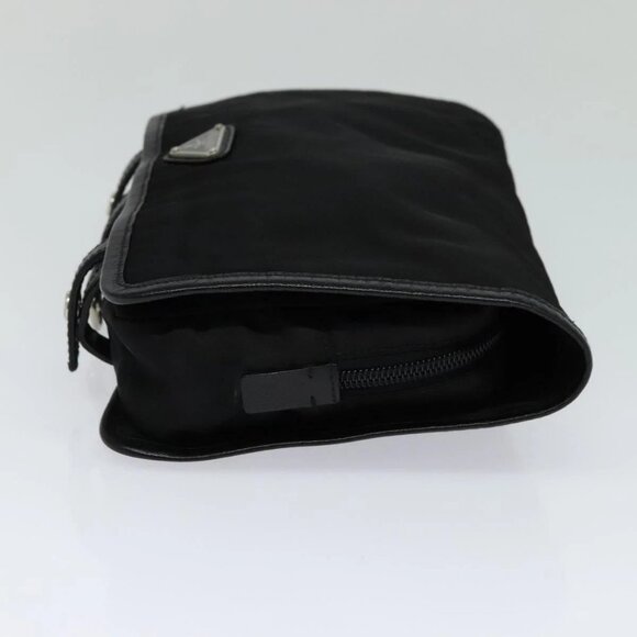 PRADA Clutch Bag Nylon Leather Black Silver Auth 113740 - Picture 8 of 16